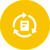 Yellow circular icon with three white arrows forming a loop around a white document symbol in the center, representing synchronization or data transfer for crane audits.